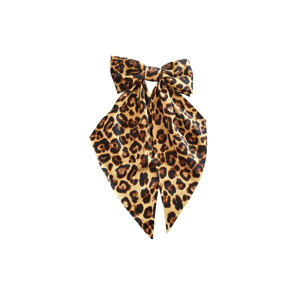 Kids Leopard Print Hair Bow Clip Satin Animal Print Oversized Hair Accessory